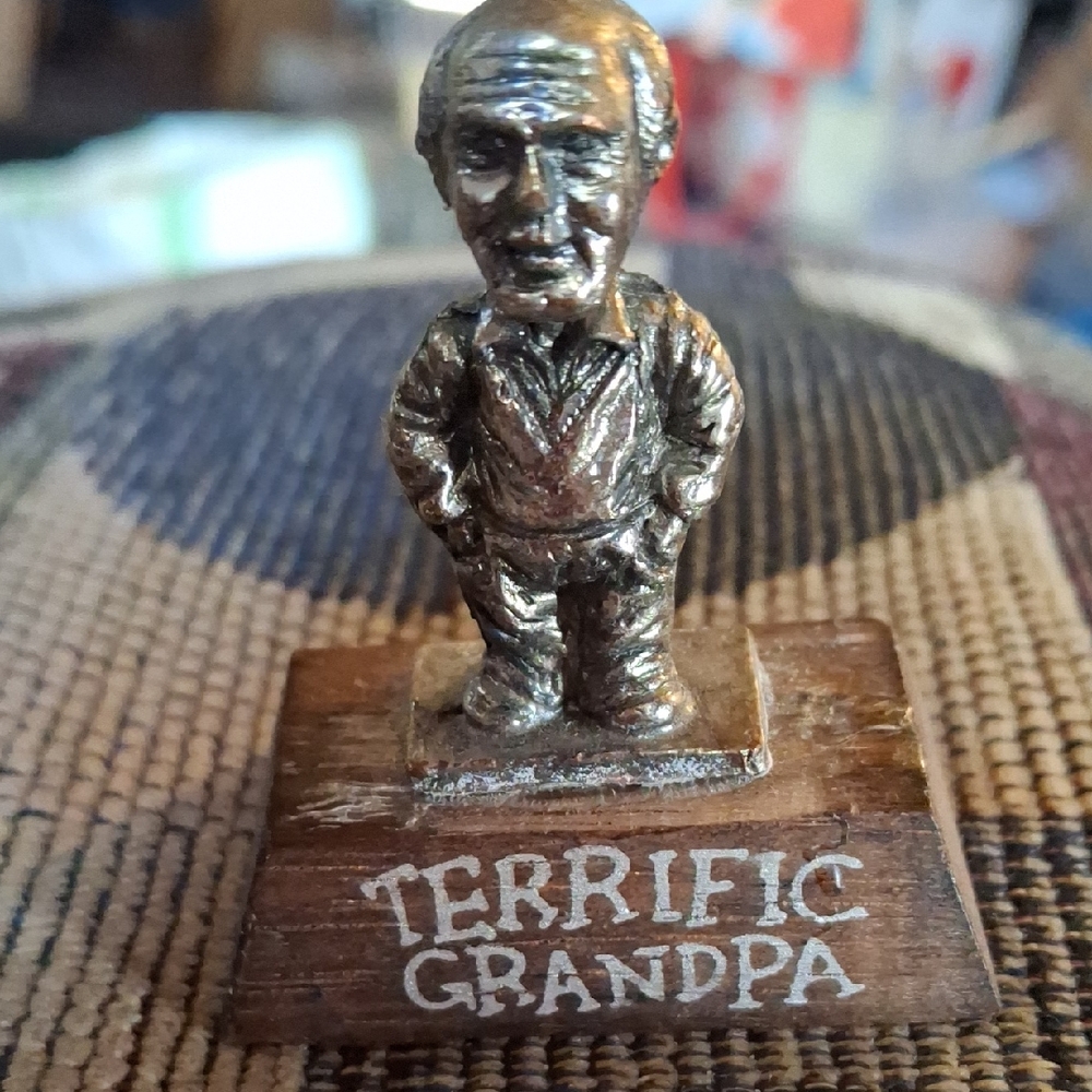 Terrific Grandpa Figurine - Metallic Gold on Wood Base